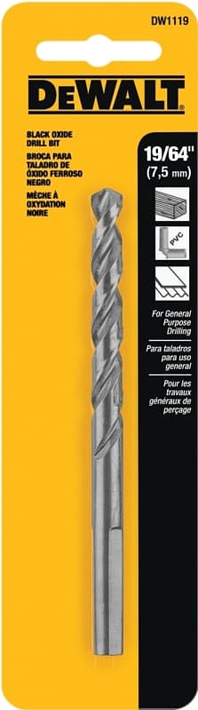 DEWALT DW1119 Jobber Drill Bit, 19/64 in Dia, 4.38 in OAL, Parabolic Flute, 19/64 in Dia Shank, Round Shank – image 1