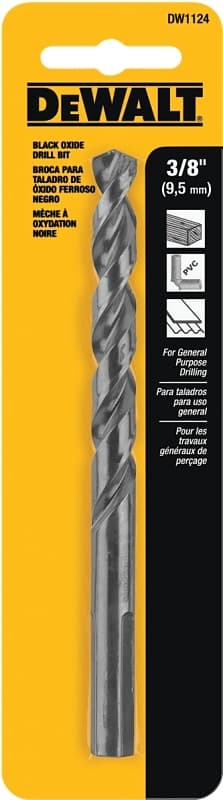 DEWALT DW1124 Jobber Drill Bit, 3/8 in Dia, 5 in OAL, Parabolic Flute, 3/8 in Dia Shank, Round Shank – image 1