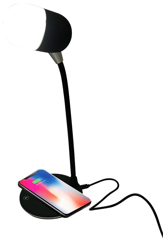 PowerZone SH08 3-in-1 Speaker with Wireless Phone Charger and LED Lamp, Black – image 1