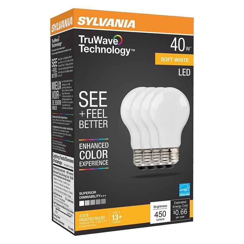 Sylvania 40668 LED Bulb, General Purpose, A19 Lamp, E26 Lamp Base, Dimmable, Frosted, Soft White Light – image 1