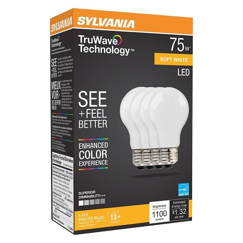 Sylvania 40662 LED Bulb, General Purpose, A19 Lamp, 75 W Equivalent, E26 Lamp Base, Dimmable, Frosted, Natural Light – image 1