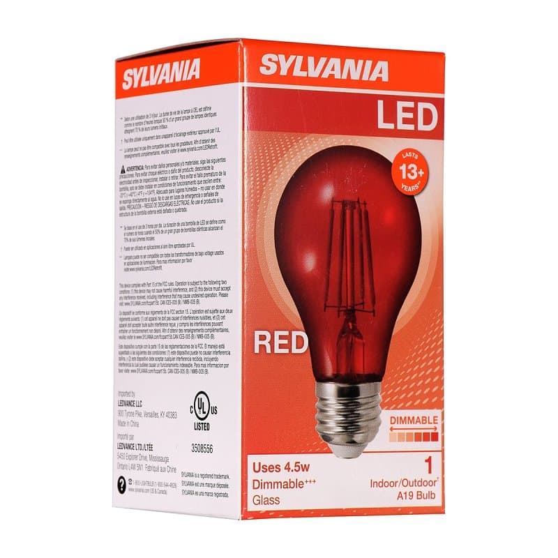 Sylvania LED4.5A19DIMREDGLRP Ultra LED Bulb, General Purpose, A19 Lamp, E26 Lamp Base, Dimmable, Red – image 1