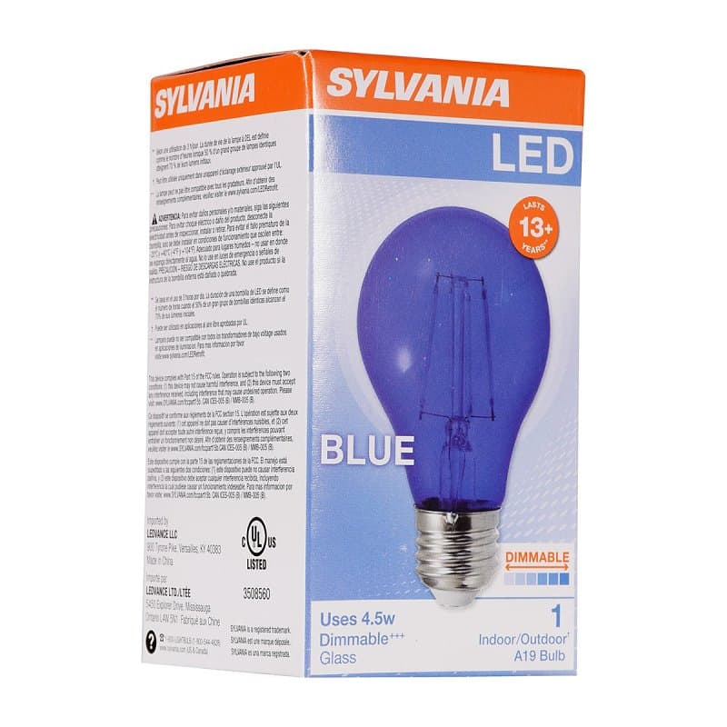 Sylvania 40304 Ultra LED Bulb, General Purpose, A19 Lamp, E26 Lamp Base, Dimmable, Blue, Colored Light – image 1