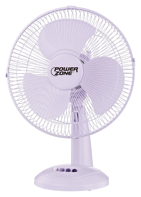 PowerZone FT-30 Oscillating Table Fan, 120 V, 12 in Dia Blade, 3-Blade, 3-Speed, 882 cfm Air, 72 in L Cord, White – image 1