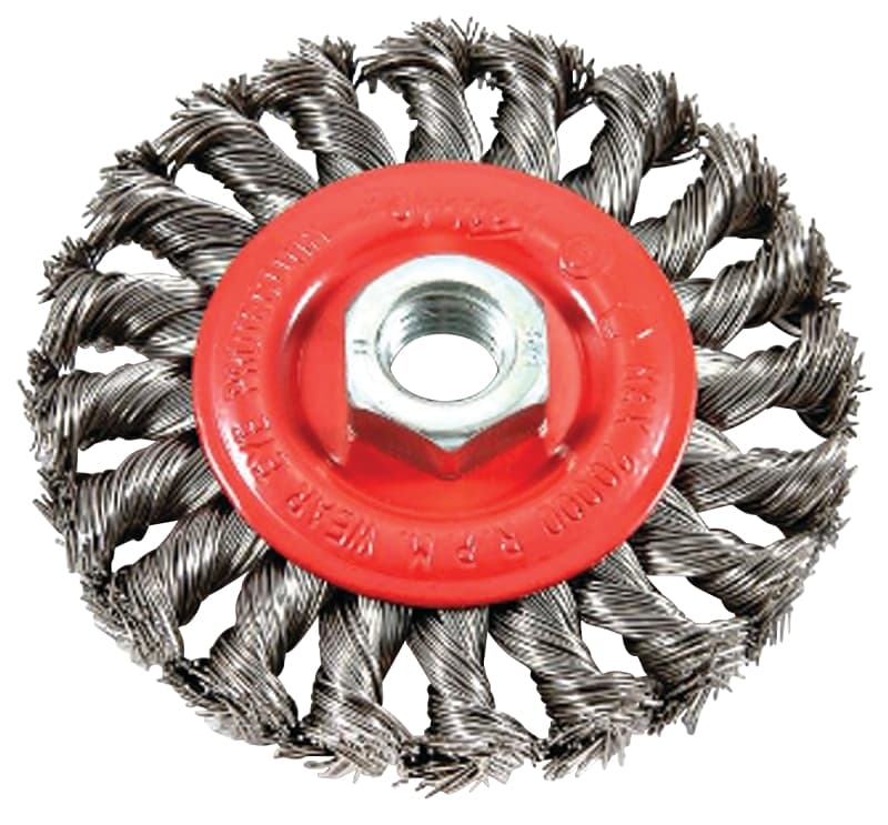 Forney 72759 Wire Wheel Brush, 4 in Dia, 5/8-11 Arbor/Shank, 0.02 in Dia Bristle, Carbon Steel Bristle – image 1