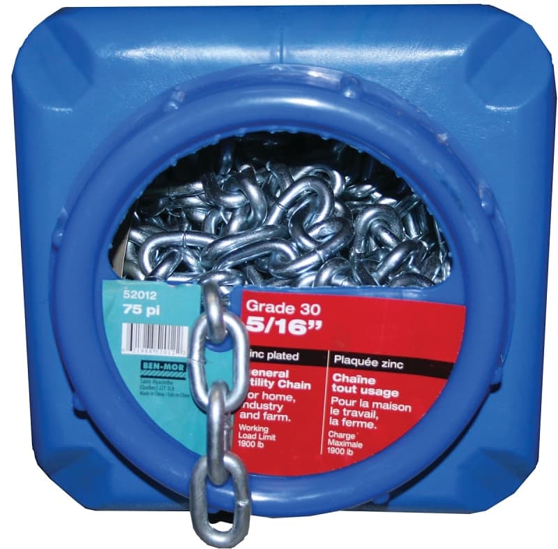 Ben-Mor 52012 Proof Coil Chain, 75 ft L, 30 Grade, Carbon Steel, Zinc – image 1