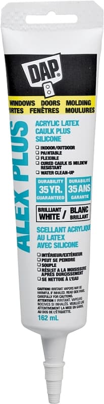 DAP ALEX PLUS 74225 Acrylic Latex Caulk Plus Silicone, White, 40 to 100 deg F, 162 mL Squeeze Tube – image 1