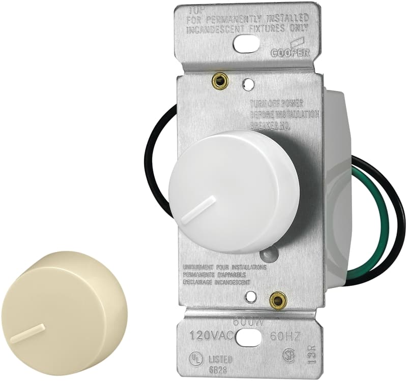 Eaton Wiring Devices RI061-VW-K2-L Rotary Dimmer, 120 V, Incandescent Lamp, 3-Way, Ivory/White – image 2