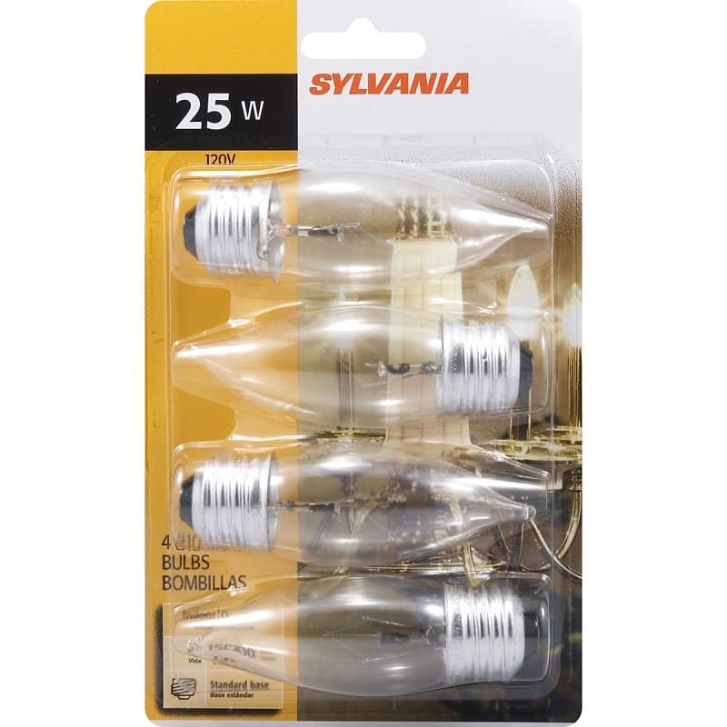Sylvania 13654 Incandescent Lamp, 25 W, B10 Lamp, Medium Lamp Base, 180 Lumens, 2850 K Color Temp, 1500 hr Average Life – image 1