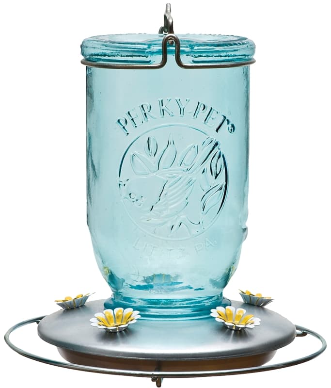 Perky-Pet 785 Bird Feeder, 32 oz, 5-Port/Perch, Glass, Blue, 7-1/2 in H – image 1