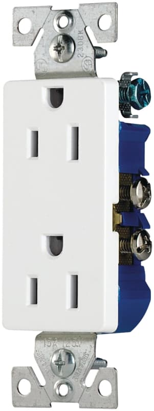 Eaton Wiring Devices 1107W Duplex Receptacle, 2 -Pole, 15 A, 125 V, Back, Side Wiring, NEMA: 5-15R, White – image 1