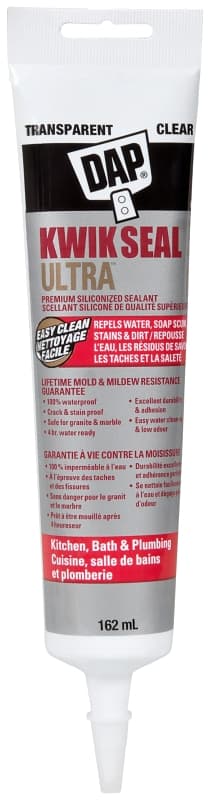 DAP KWIK SEAL ULTRA 74824 Premium Kitchen and Bath Sealant, Clear, 4 hr Curing, 40 to 100 deg F, 162 mL Tube – image 1